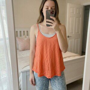 Y2k Aritzia Women's Tank Top XS cropped orange Boho chic Hippie Festival Linen